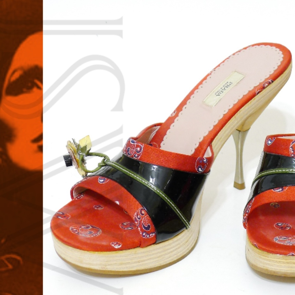 Genuine PRADA Wood & Metal Platform Slides